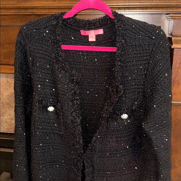 Lilly Pulitzer Amal Metallic Black Open Longer Cardigan rhinestone buttons XL - Picture 4 of 14